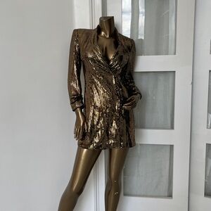 Zara Gold Sequin Long Sleeve Dress